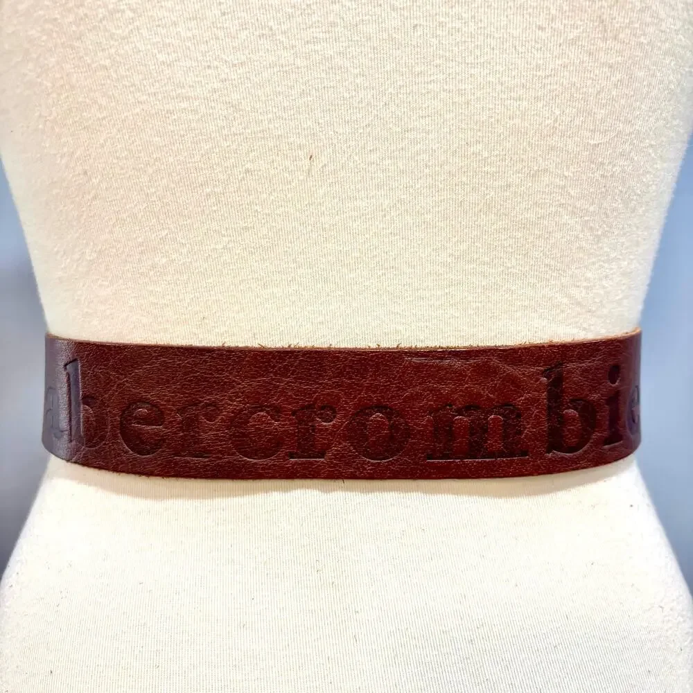 VTG Abercrombie Men's Brown Leather Wide Belt Western Moose Gorpcore 35